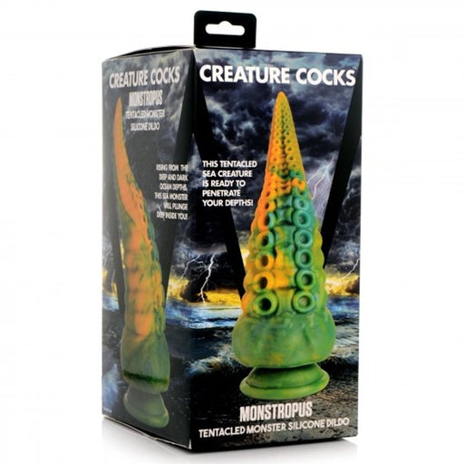 Creature Cocks Monstropus Tentacled Silicone Dildo in Marbled Green Yellow and Blue with Suction Cup Base Default Title Fantasy Dongs
