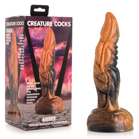 Creature Cocks Ravager Rippled Tentacle Silicone Dildo Brown Fantasy Dongs