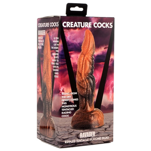 Creature Cocks Ravager Rippled Tentacle Silicone Dildo Brown Fantasy Dongs