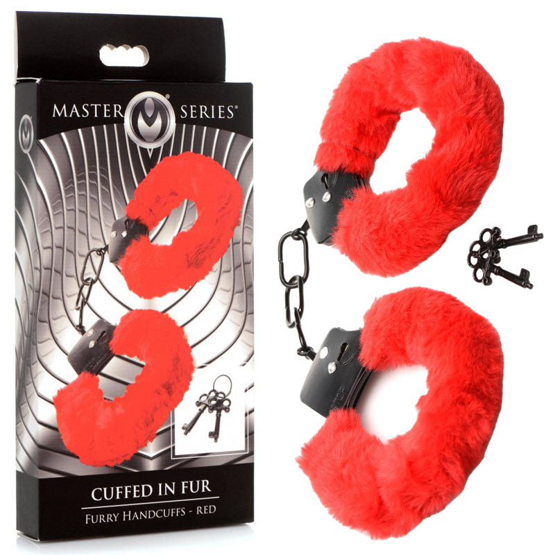 Master Series Cuffed in Fur Fluffy Handcuffs for Sensual Bondage Fun Red > Bondage Gear > Restraints
