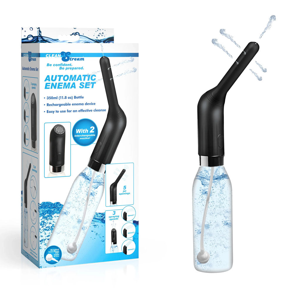 CleanStream Automatic Enema Set USB Rechargeable Douche 350 Milliliter Capacity Clear Douches