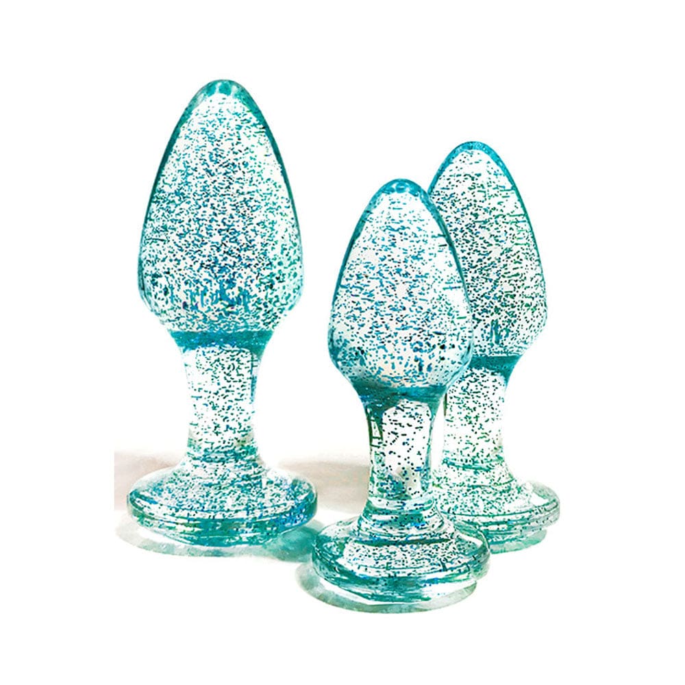 Adam & Eve Glitter Gem 3-Piece Butt Plug Set - Blue Sparkle Secondary image