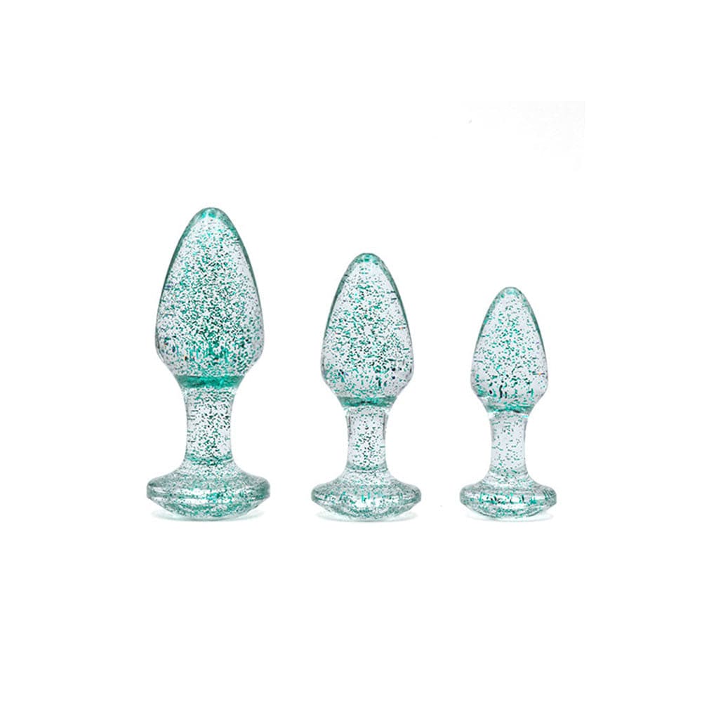 Adam & Eve Glitter Gem 3-Piece Butt Plug Set - Blue Sparkle (8.1cm/9.4cm/11.2cm) > Anal Range > Butt Plug Kits