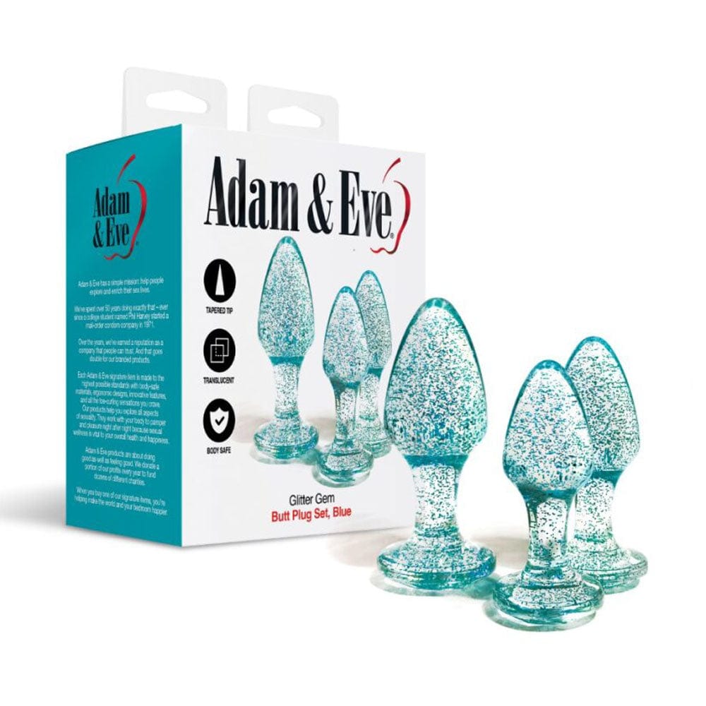 Adam & Eve Glitter Gem 3-Piece Butt Plug Set - Blue Sparkle Blue > Anal Range > Jewel Butt Plugs Main image