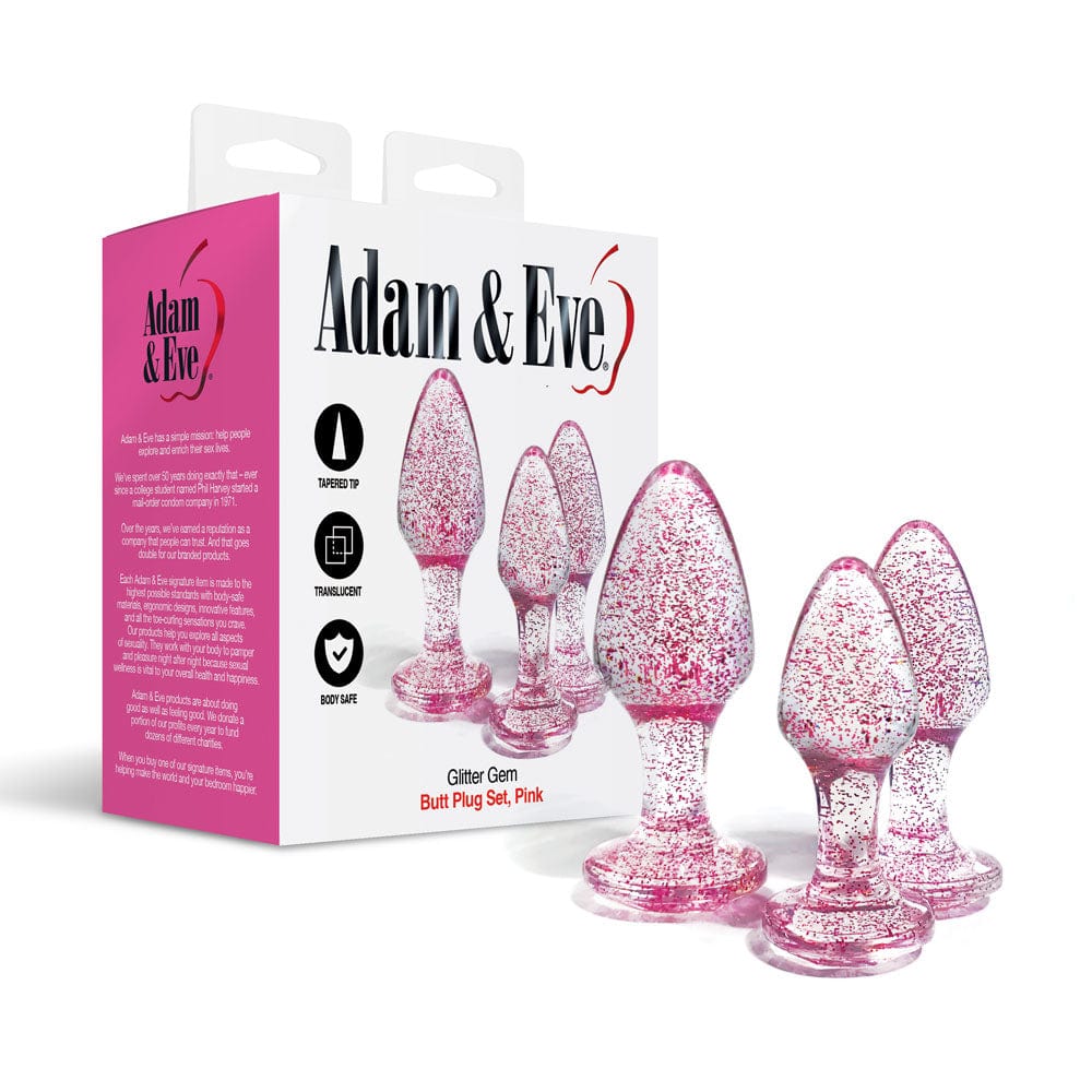 Adam & Eve Glitter Gem 3-Piece Butt Plug Set - Pink Sparkle Pink > Anal Range > Jewel Butt Plugs Main image