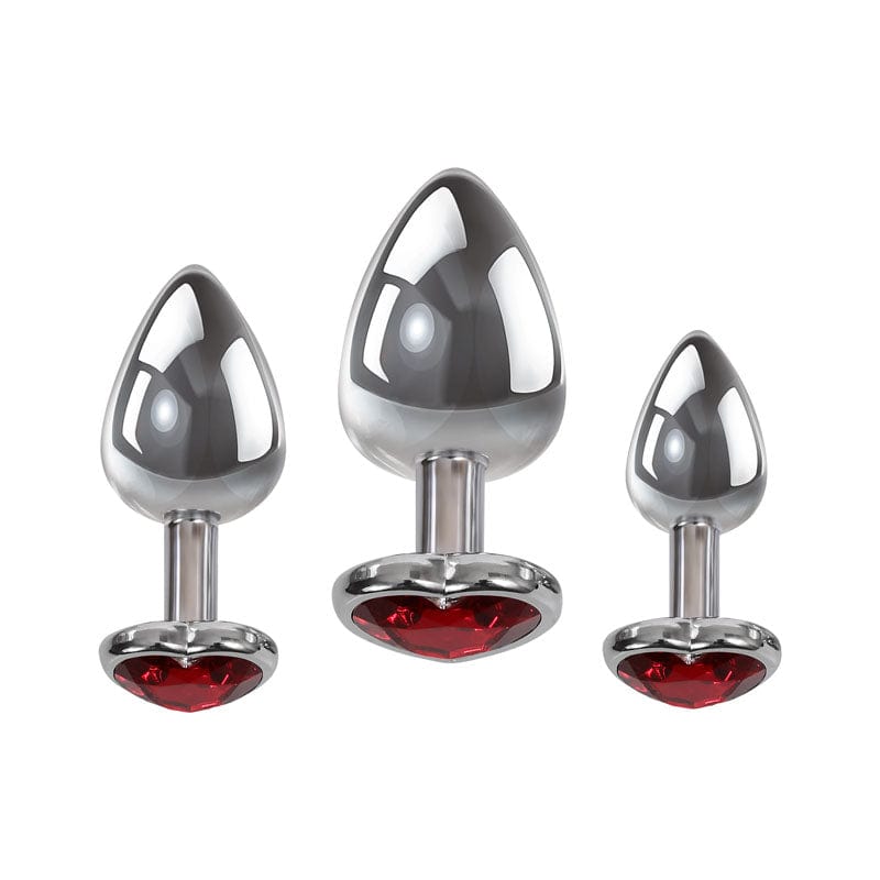 Adam & Eve Three Hearts Gem Anal Plug Set - Red Heart Base > Anal Range > Jewel Butt Plugs