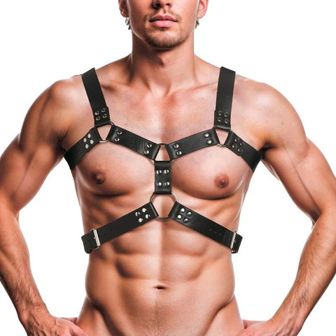 Adjustable Black 6 O-Ring Chest Harness for 44.5 to 49 Inch Chests Mens Harnesses