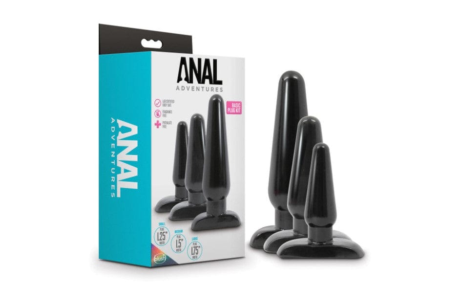 Anal Adventures 3 Pc Basic Plug Kit (Black) – Beginner 4 Inch and Medium > Anal Range > Butt Plug Kits