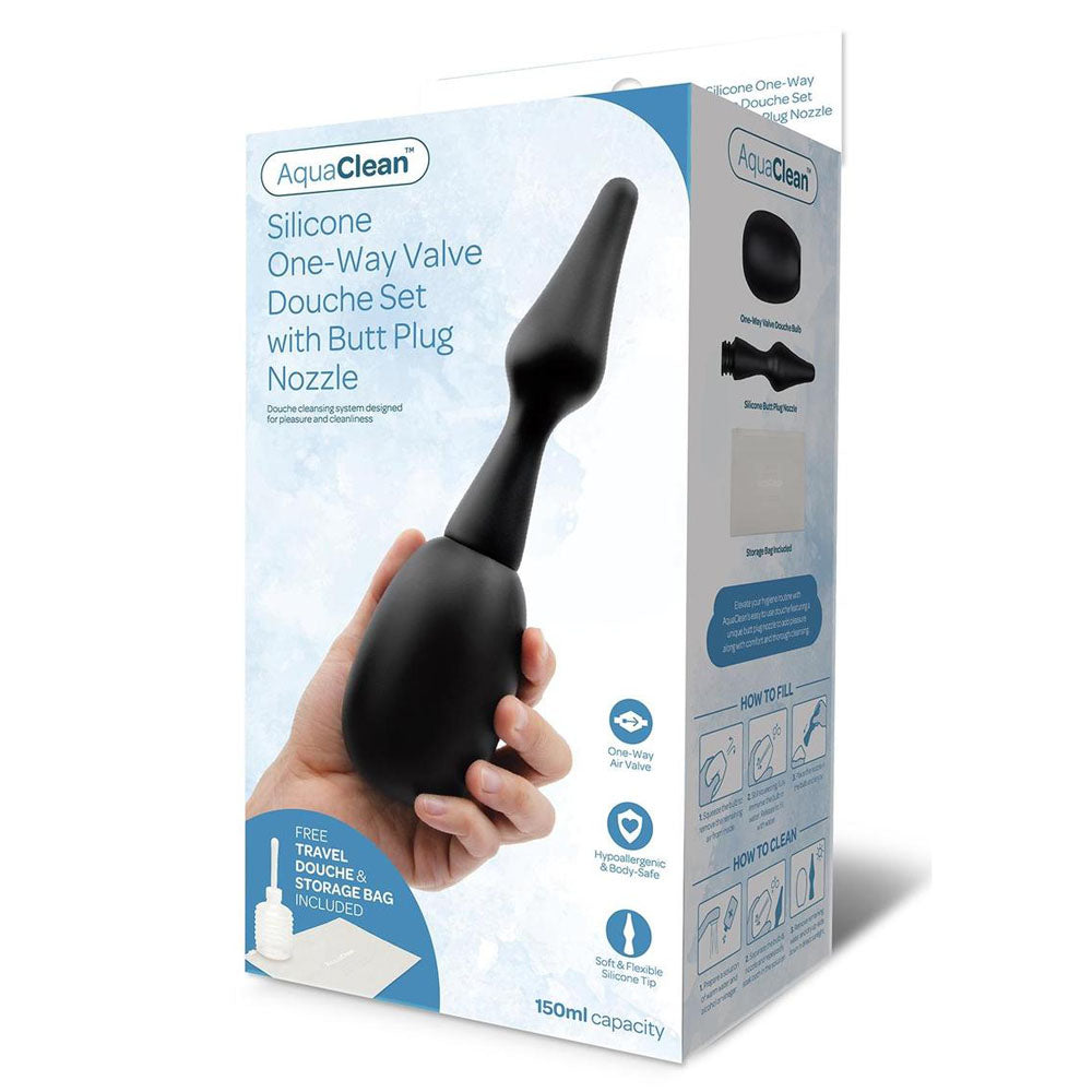 AquaClean Silicone One-Way Valve Douche Set with Butt Plug Nozzle > Essentials > Douches
