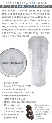 Zero Tolerance The Choice Realistic Stroker with Beaded Inner Channel Clear > Sex Toys For Men > Masturbators > Manual