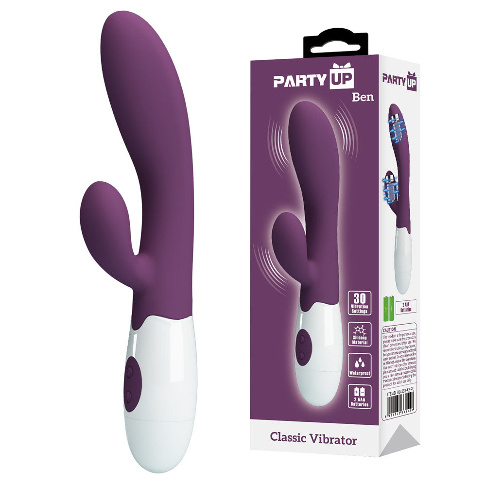 Party Up Ben Classic Vibe 20 Centimeter Rabbit Vibrator Purple VIBRATORS-RABBIT