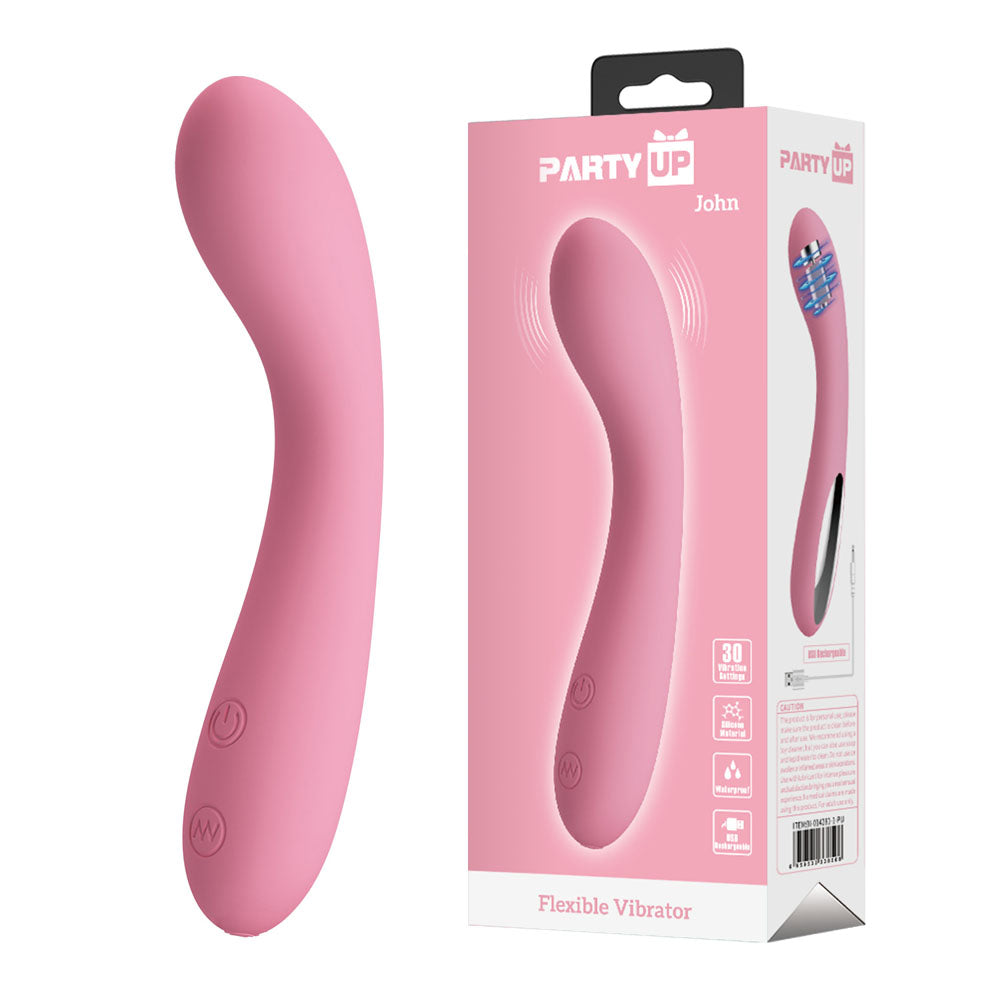 Party Up John Flexible Vibe 16 cm USB Rechargeable Vibrator Pink Vibrators