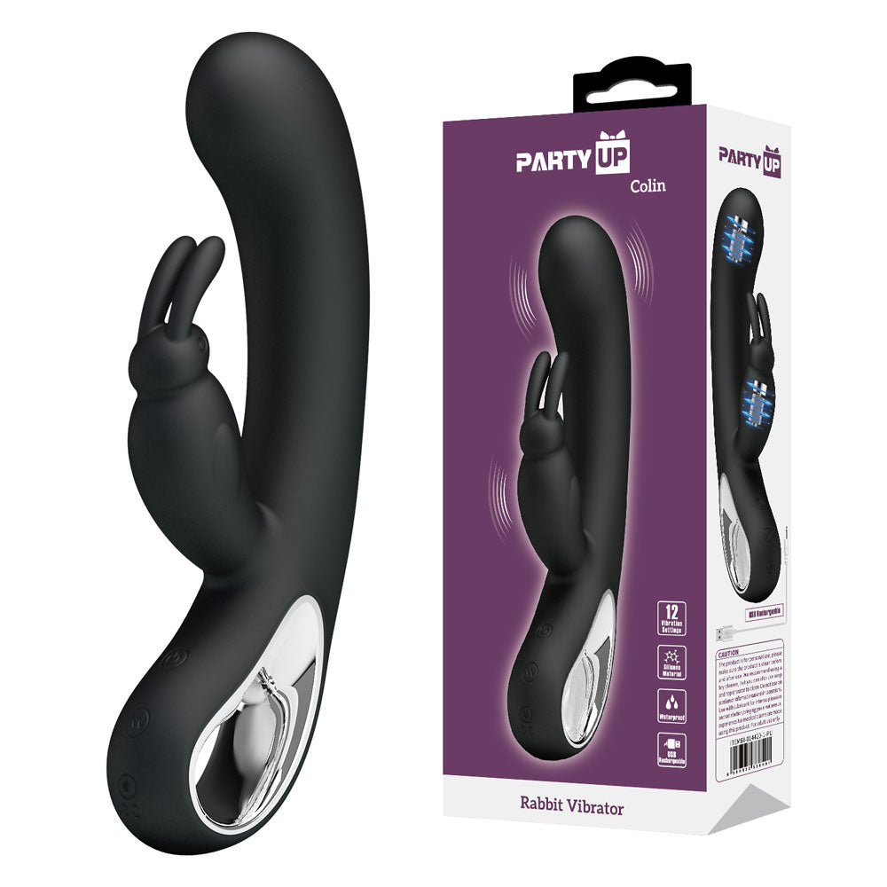 Party Up Colin Rabbit Vibe 21 Cm USB Rechargeable Rabbit Vibrator Black VIBRATORS-RABBIT