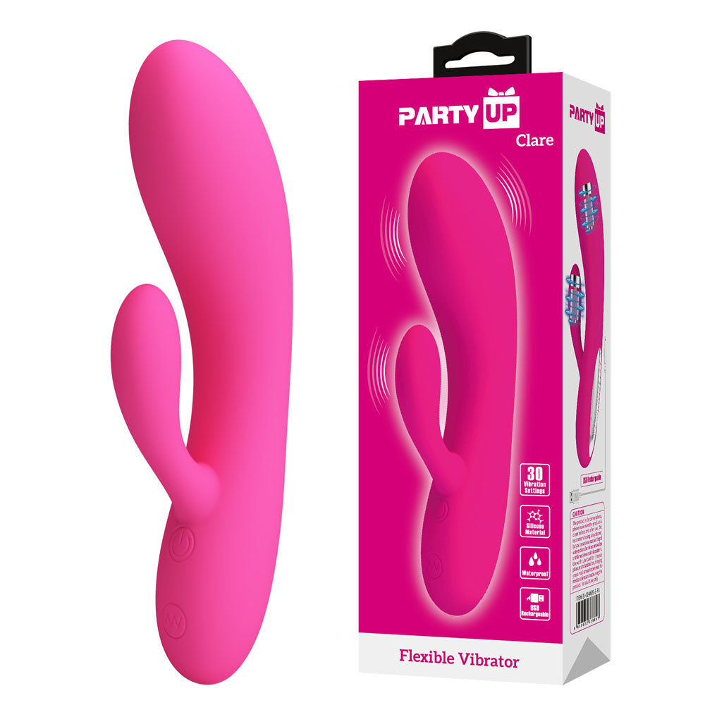Party Up Clare Flexible Vibe 16.9 Centimeter Rabbit Vibrator Pink > Vibrators > Ladies > Rabbit