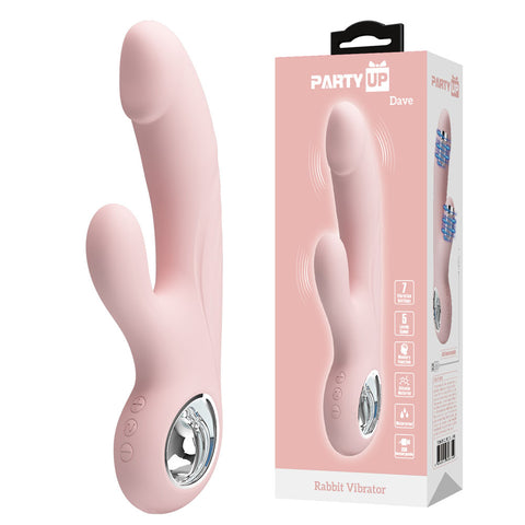 Party Up Dave Rabbit Vibe 19 Cm USB Rechargeable Rabbit Vibrator Pink VIBRATORS-RABBIT