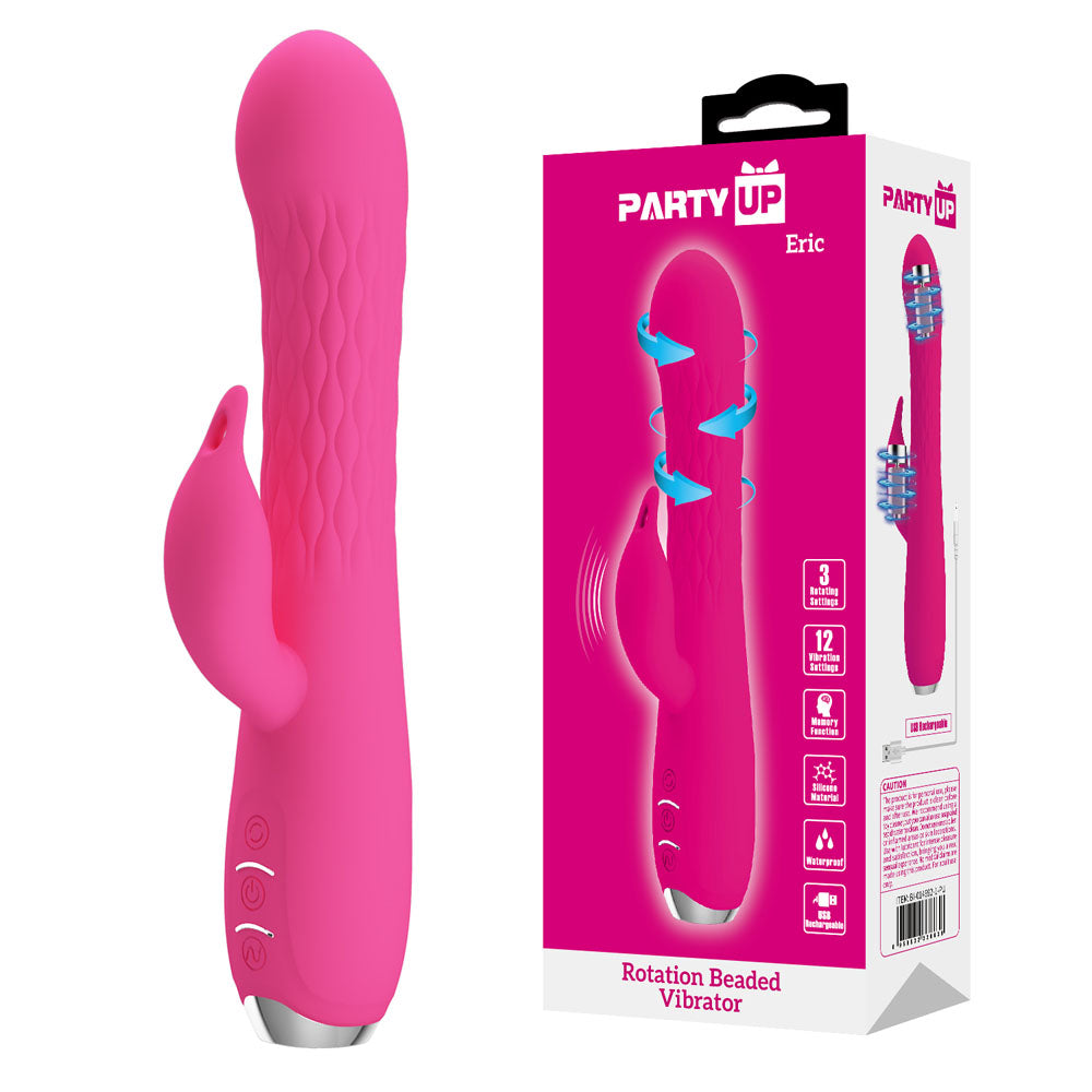 Party Up Eric Rotating Beads Vibrator 20.5 Centimeter USB Rechargeable Rabbit Vibrator with Rotating Bead Shaft Pink VIBRATORS-RABBIT-MULTI