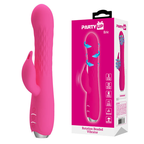 Party Up Eric Rotating Beads Vibrator 20.5 Centimeter USB Rechargeable Rabbit Vibrator with Rotating Bead Shaft Pink VIBRATORS-RABBIT-MULTI