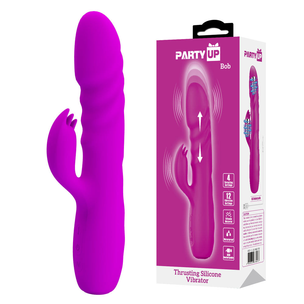 Party Up Bob Thrusting Vibe 25 cm USB Rechargeable Rabbit Vibrator Purple VIBRATORS-RABBIT