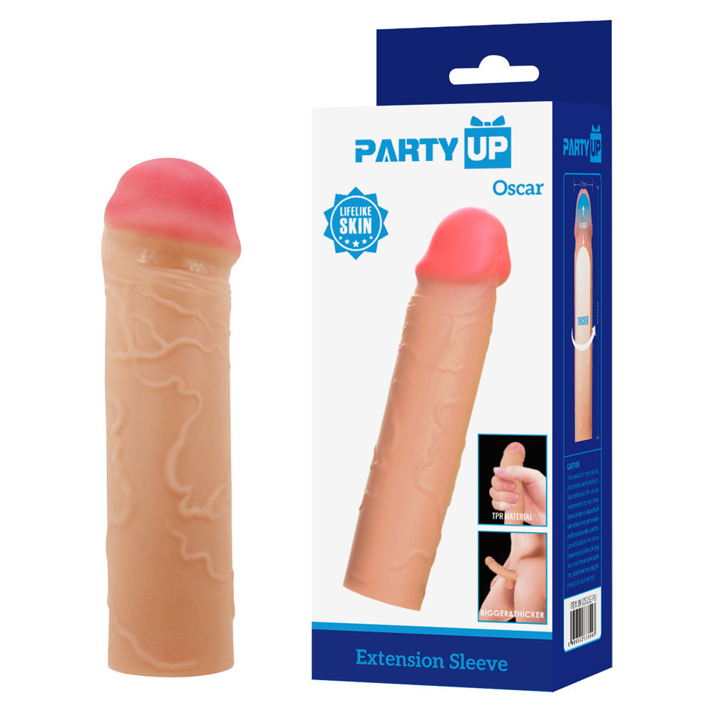 Party Up Oscar (Clear) – 1 Inch Penis Extender Sleeve Flesh > Sex Toys For Men > Penis Sleeves