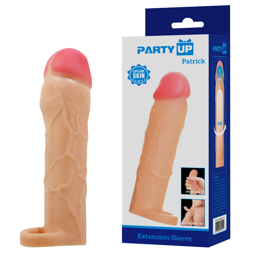Party Up Patrick 2 Inch Extender Sleeve with Ball Strap for Enhanced Pleasure Flesh SLEEVES