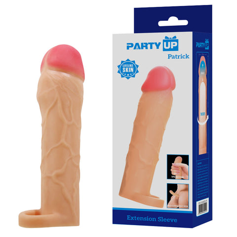 Party Up Patrick 2 Inch Extender Sleeve with Ball Strap for Enhanced Pleasure Flesh SLEEVES
