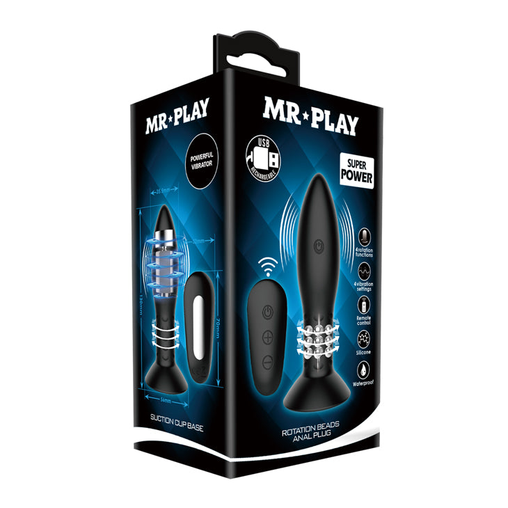 Mr Play Rotation Beads Anal Plug USB Rechargeable Beaded Butt Plug with Wireless Remote Butt Plugs - Vibrating