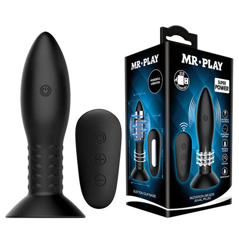 Mr Play Rotation Beads Anal Plug USB Rechargeable Beaded Butt Plug with Wireless Remote Black Butt Plugs - Vibrating