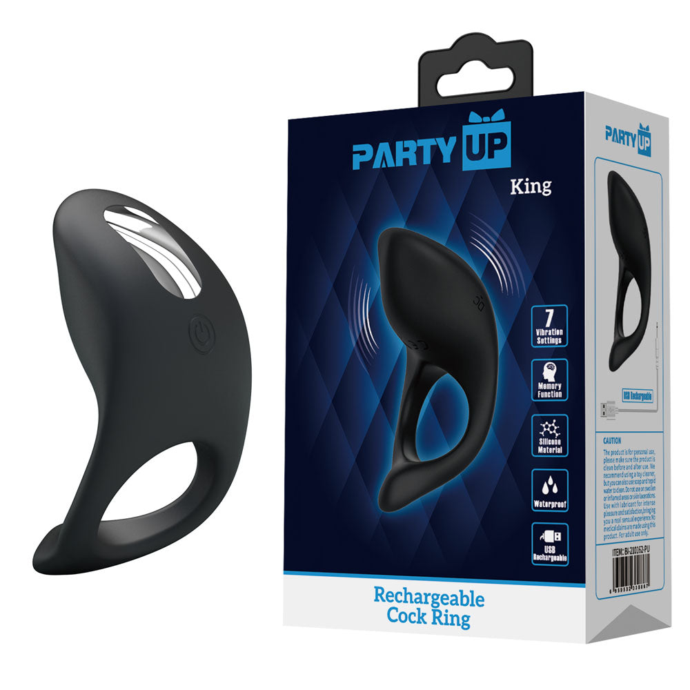 Party Up King Rechargeable Cock Ring USB Rechargeable Adult Sex Toy Black COCK RINGS
