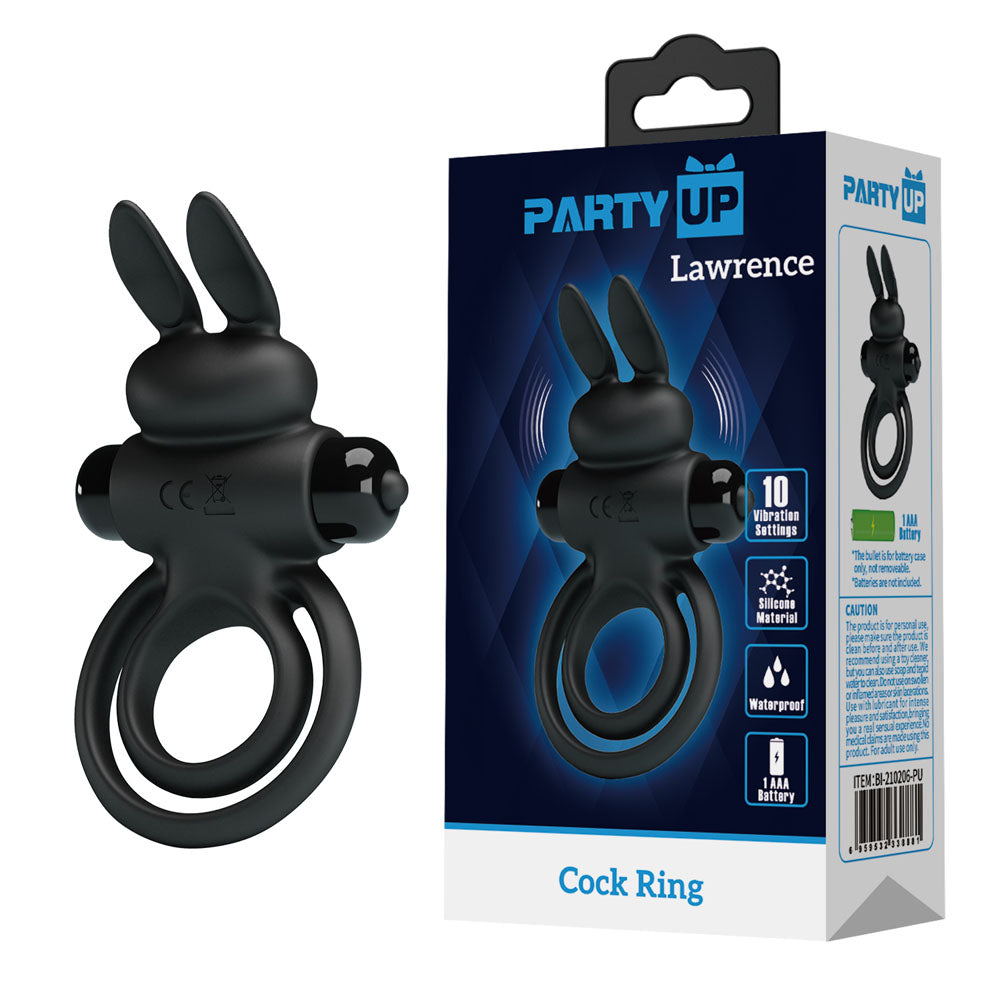 Party Up Lawrence – Vibrating Silicone Cock Ring and Balls Ring Black > Cock Ring > Vibrating Main image