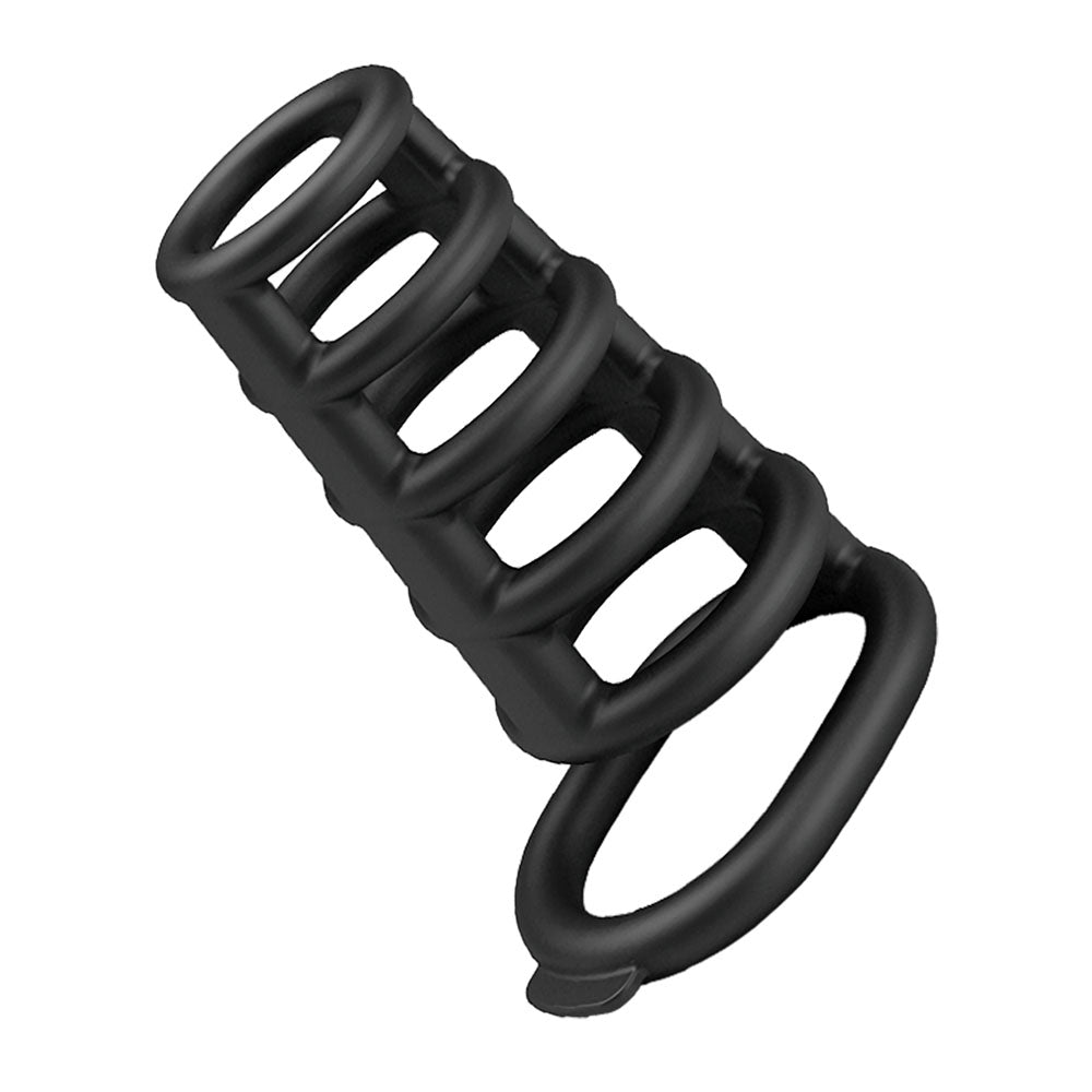 Party Up Kim Cock Cage Ribbed Penis Extender Sleeve with Six Connected Rings Cock Ring > Bondage Gear > Male Chastity
