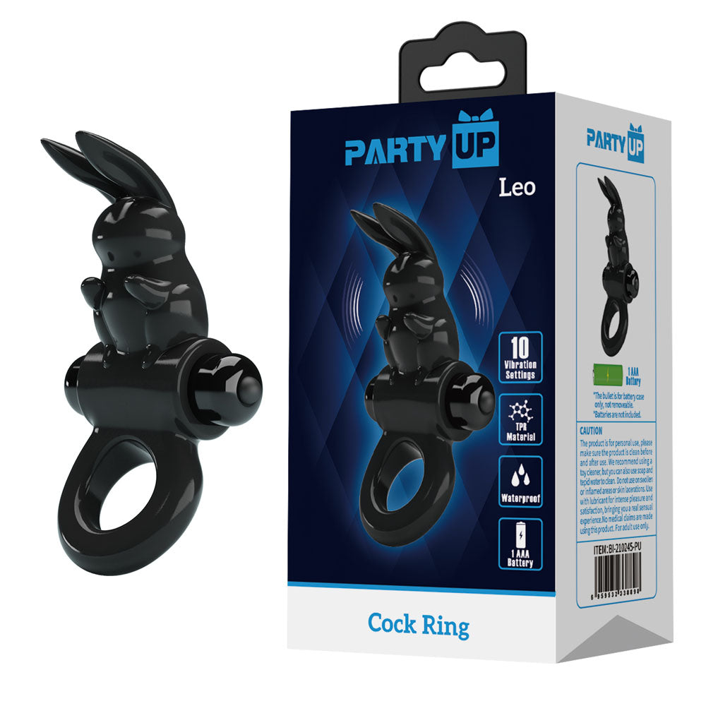 Party Up Leo Vibrating Cock Ring - Vibrating Cock Ring Black COCK RINGS