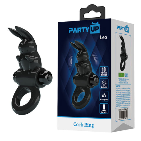 Party Up Leo Vibrating Cock Ring - Vibrating Cock Ring Black COCK RINGS
