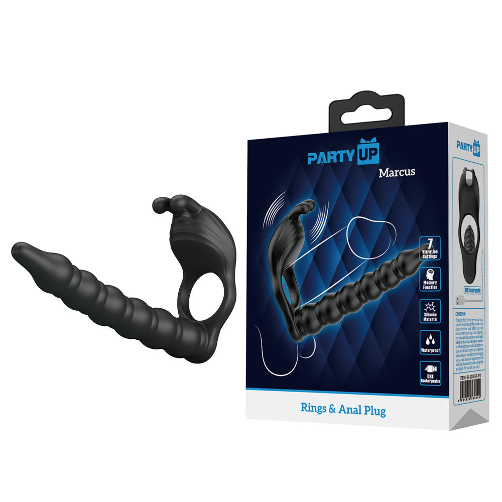 Party Up Marcus (Black) – USB Rechargeable Vibrating Cock Ring and Anal Plug Black > Anal Range > Anal Probes Main image