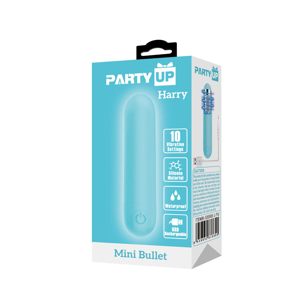 Party Up Harry Mini Bullet Teal 8 Centimeter USB Rechargeable Adult Sex Toy BULLETS