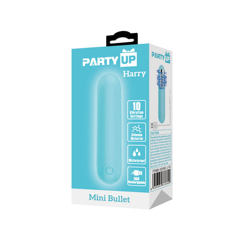 Party Up Harry Mini Bullet Teal 8 Centimeter USB Rechargeable Adult Sex Toy BULLETS