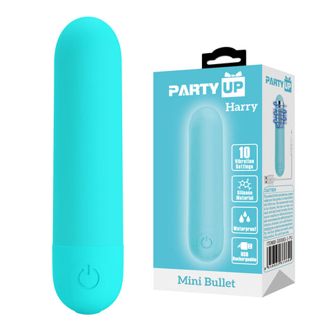 Party Up Harry Mini Bullet Teal 8 Centimeter USB Rechargeable Adult Sex Toy Teal BULLETS