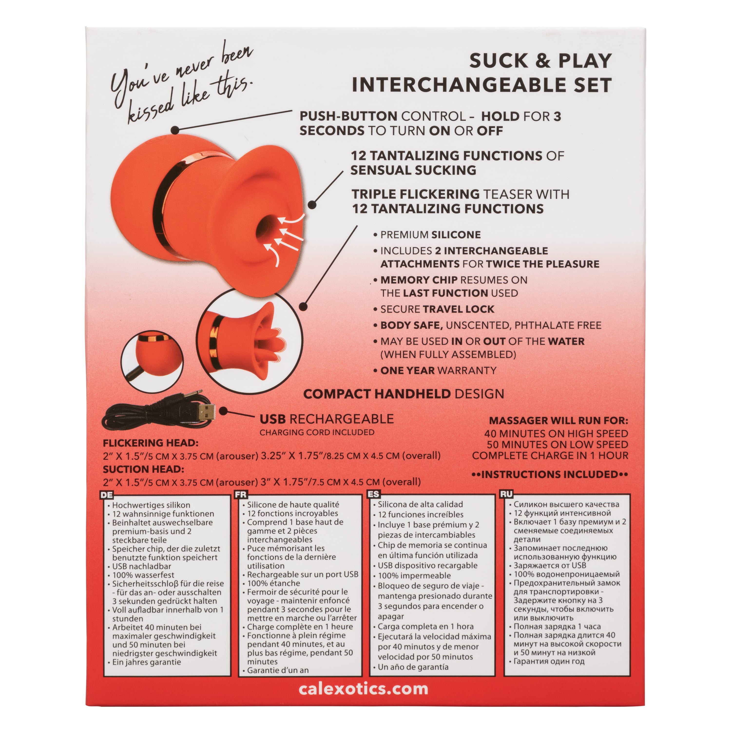 French Kiss Suck & Play Interchangeable Set – 12 Function Vibration and Suction Toy Red > Vibrators > Ladies > Clitoral Vibrators and Stimulators
