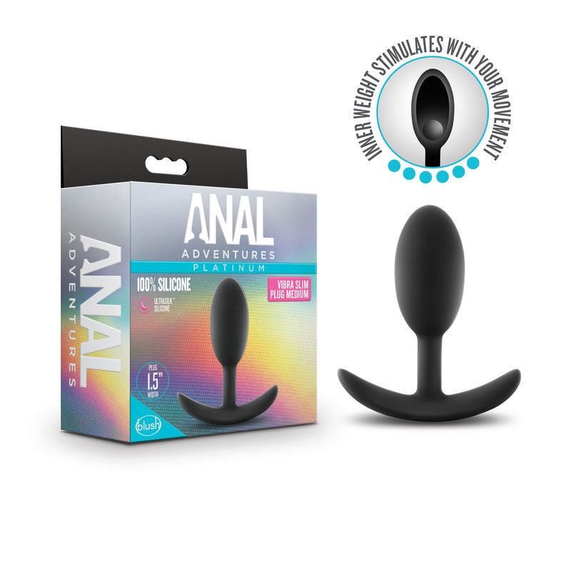 Anal Adventures Platinum Silicone Vibra Slim Plug Medium Black Medium > Anal Range > Vibrating Butt Plugs