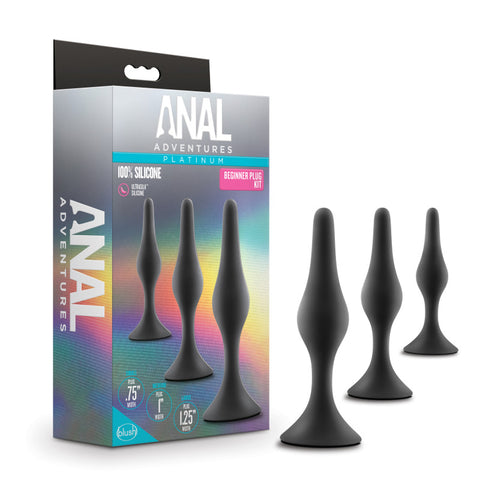 Silicone Beginner Anal Plug Kit with 3 Graduated Plugs Black > Anal Range > Butt Plug Kits