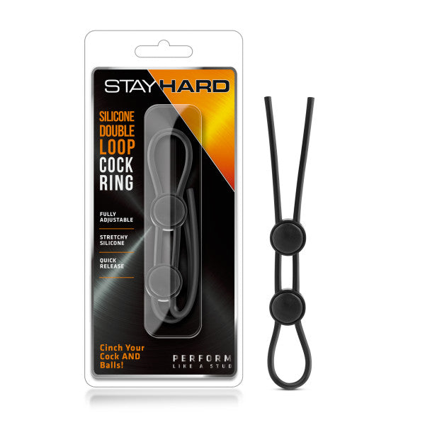 Stay Hard Silicone Double Loop Cock Ring in Black > Cock Ring > Adjustable