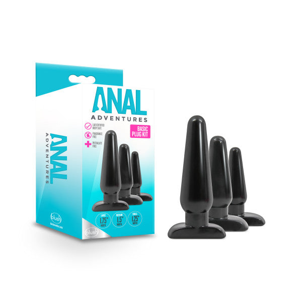 Anal Adventures 3 Pc Basic Plug Kit (Black) – Beginner-Friendly Butt Plug Set Including Small 4 Inch, Medium Sizes > Anal Range > Butt Plug Kits