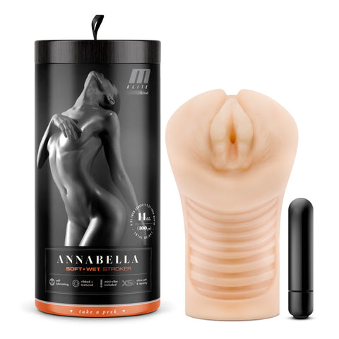 M Elite Soft and Wet Annabella Vibrating Vagina Stroker Beige Strokers - Auto