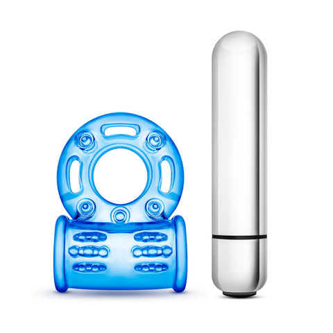 Stay Hard 10 Function Vibrating Bull Ring Blue Cock Rings Vibrating