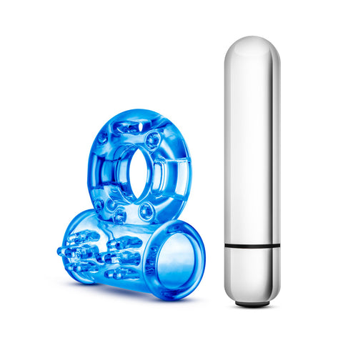 Stay Hard 10 Function Vibrating Bull Ring Blue Cock Rings Vibrating