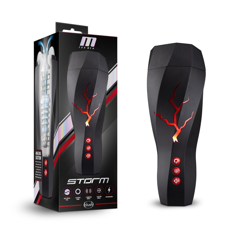 M for Men Storm (White) – Ribbed Masturbator Cup Vibrator with 7 Vibration Functions and Suction > Sex Toys For Men > Masturbators > Vibrating
