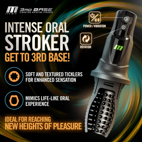 M For Men 3rd Base Oral Stroker Black Ergonomic Handle Adult Intimacy Toy > Sex Toys For Men > Masturbators > Vibrating