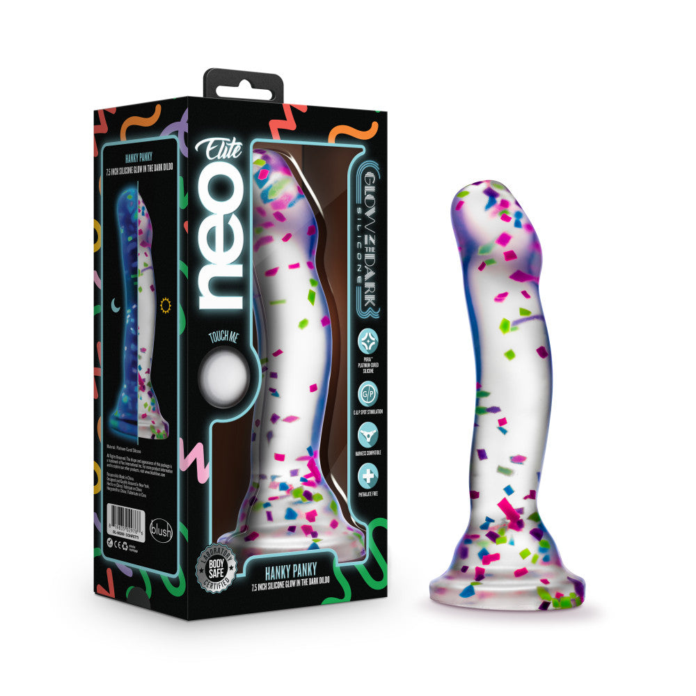 Hanky Panky Confetti Filled Clear 7.5" Dildo Glow in the Dark > Dildos > Realistic Dildos