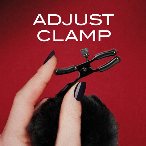 Noir Pom Adjustable Nipple Clamps Black Furry Nipple Clamps for Sensation Play > Bondage Gear > Nipple Clamps