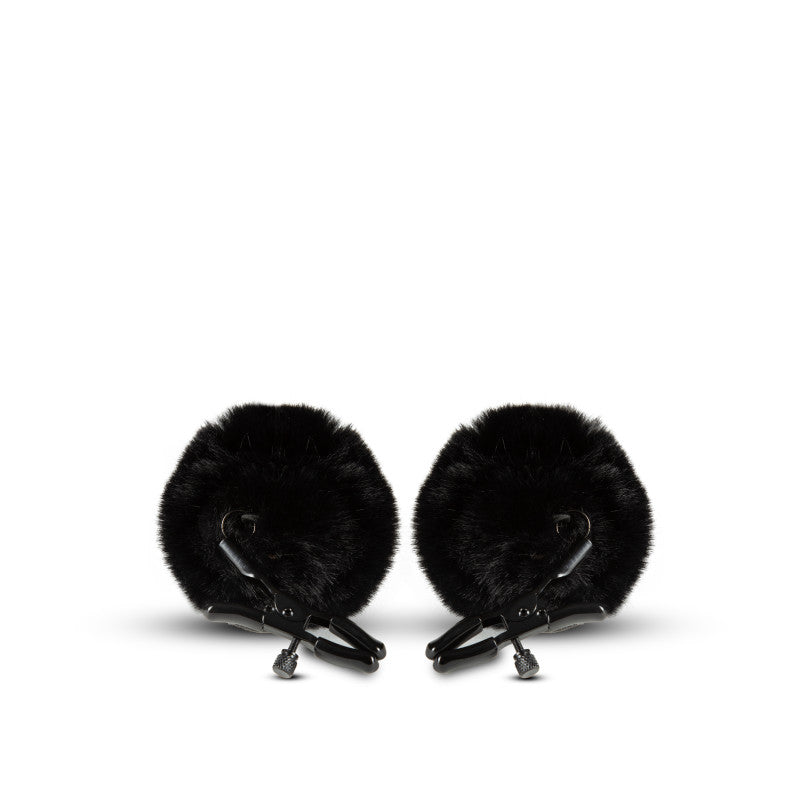 Noir Pom Adjustable Nipple Clamps Black Furry Nipple Clamps for Sensation Play > Bondage Gear > Nipple Clamps