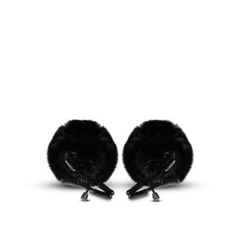 Noir Pom Adjustable Nipple Clamps Black Furry Nipple Clamps for Sensation Play > Bondage Gear > Nipple Clamps